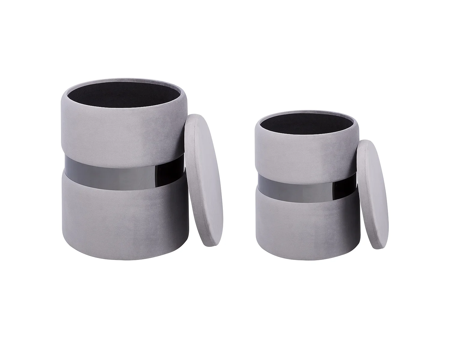 Pouf mit Stauraum 2er Set DORIS Samtstoff Hellgrau 35/30 cm 35/30 cm 44/36 cm