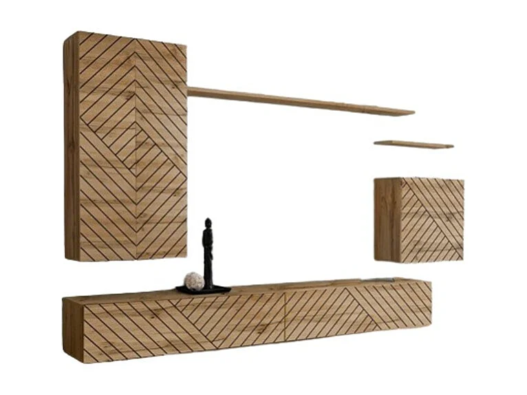 Salonmeubelset SWITCH II design, kleur wotan eiken. Afwerkingen van de fronten met gefreesd eikeneffect.