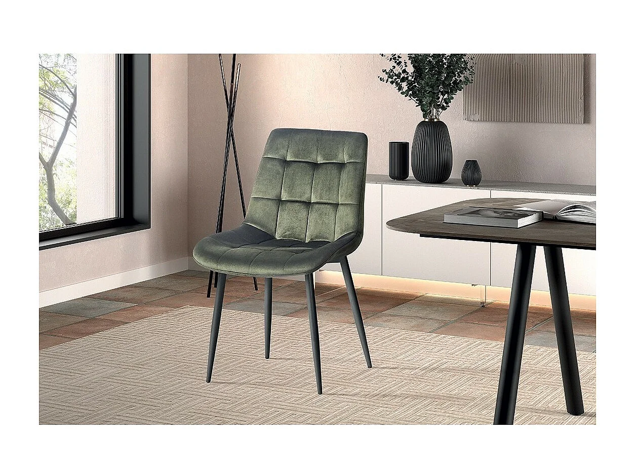 Cadeira de jantar de veludo com pernas de metal verde KALI
