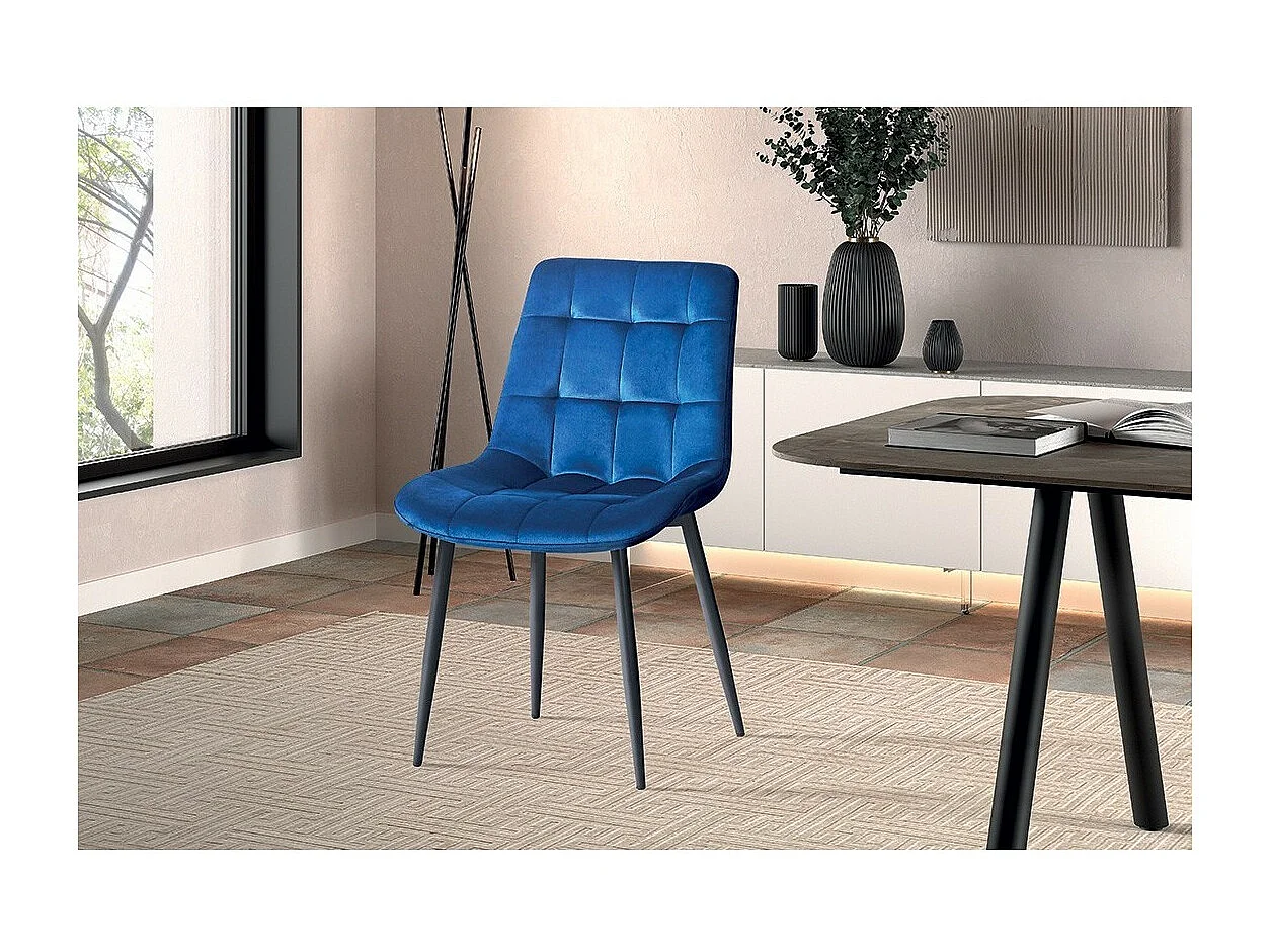 Cadeira de jantar de veludo com pés de metal azul KALI