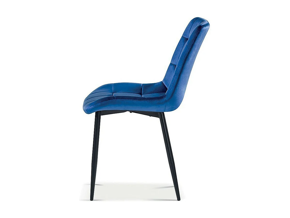 Chaise design KALI – Velours bleu et pieds métal