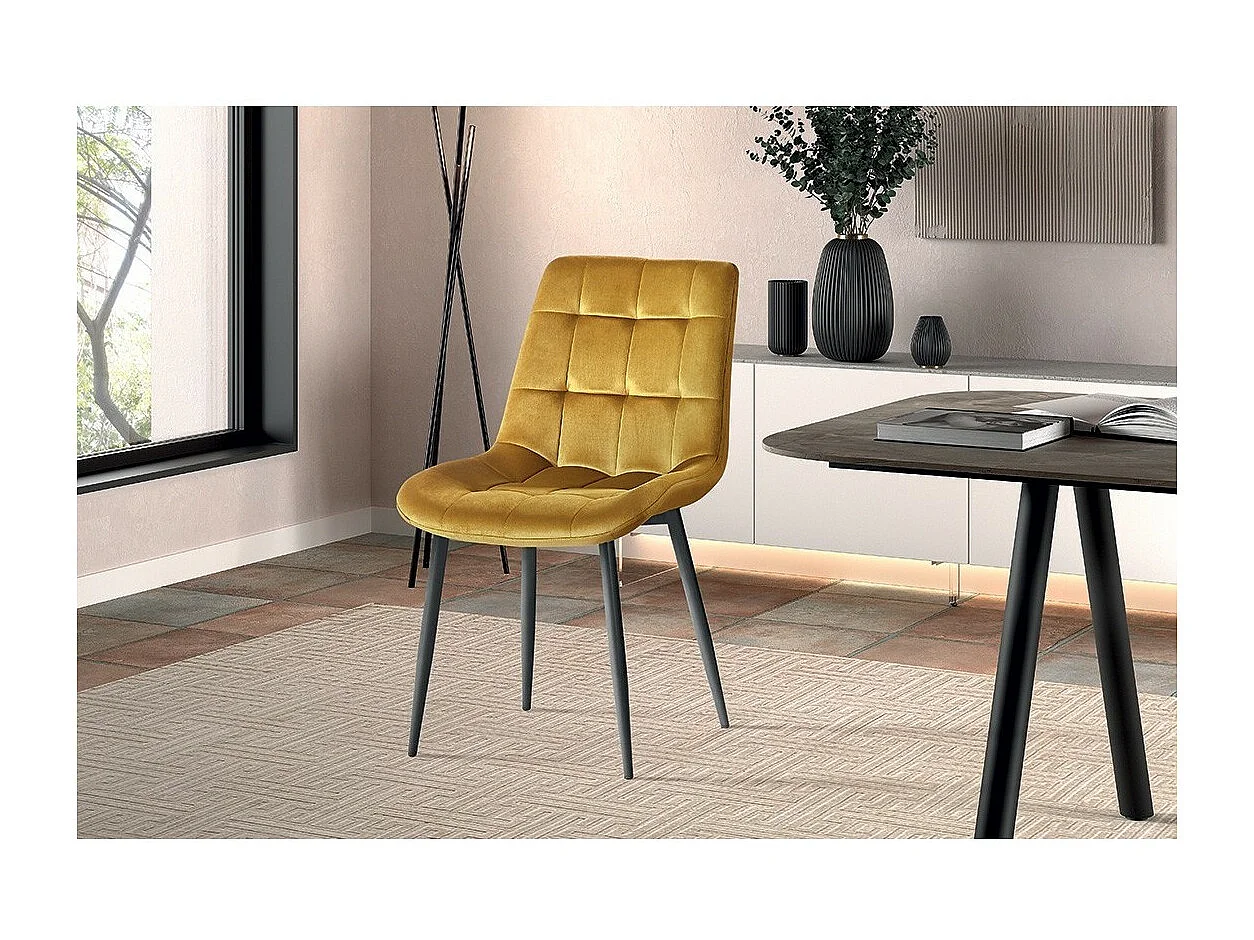 Chaise design KALI – Velours or et pieds métal