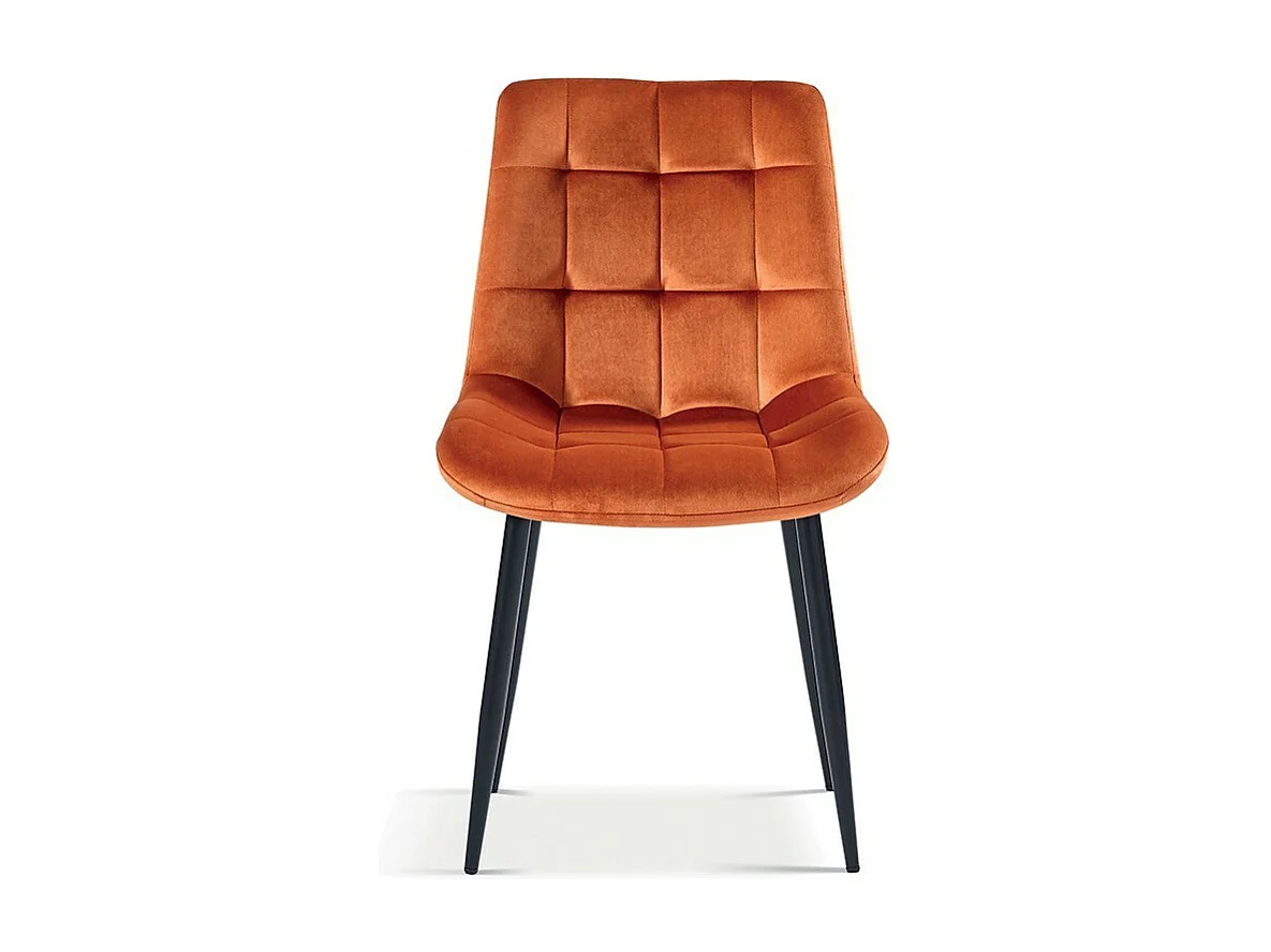 Chaise design KALI – Velours orange et pieds métal