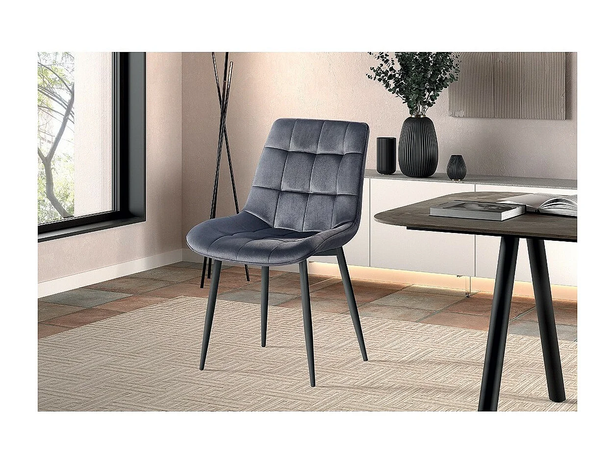 Chaise design KALI – Velours taupe et pieds métal