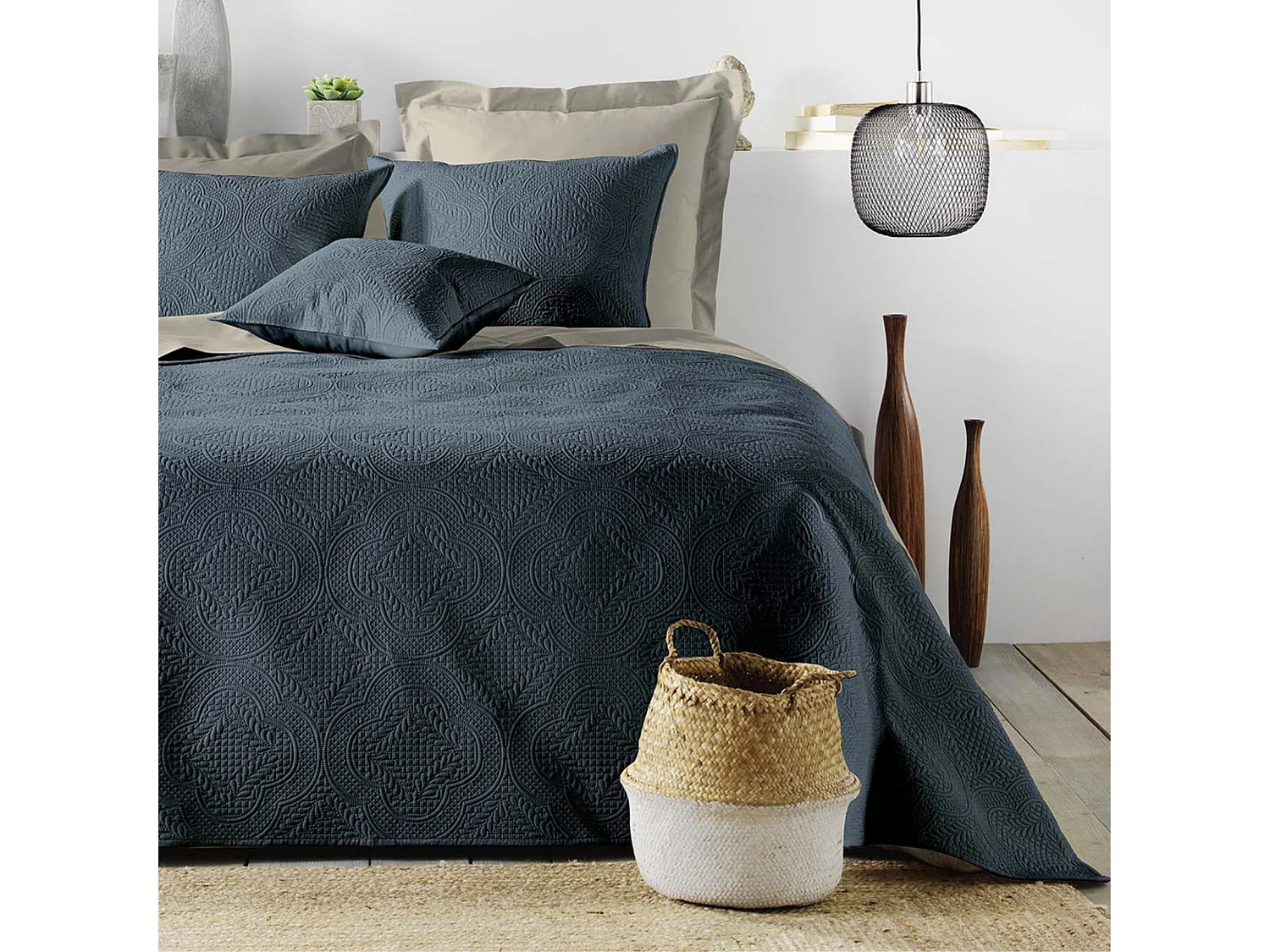 Couvre-Lit Matelassé "Romane" 220x240cm Bleu