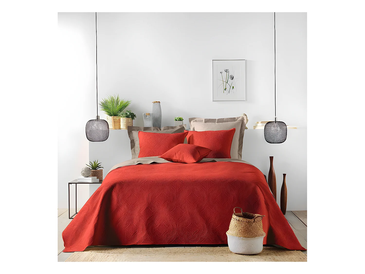 Couvre lit 2 personnes en microfibre matelassé "Romane" - Terracotta - 220 x 240 cm