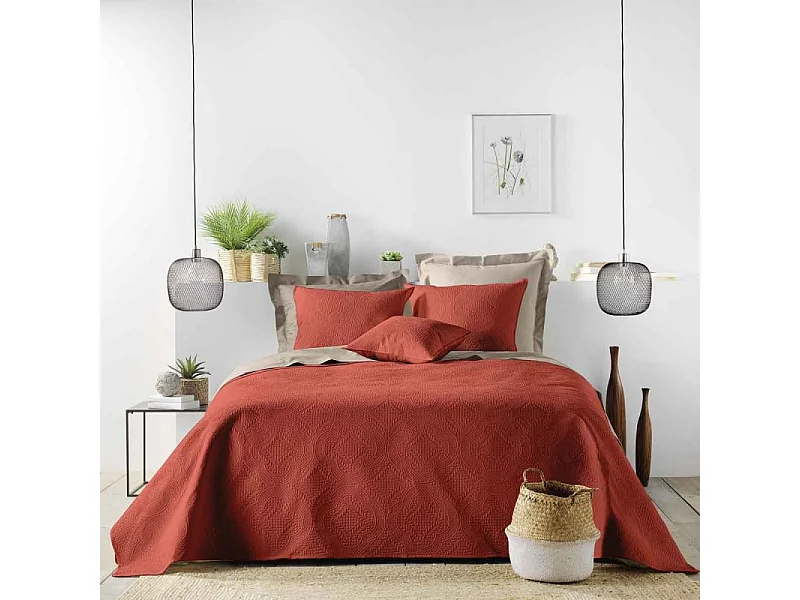 Couvre-Lit Matelassé "Romane" 220x240cm Terracotta