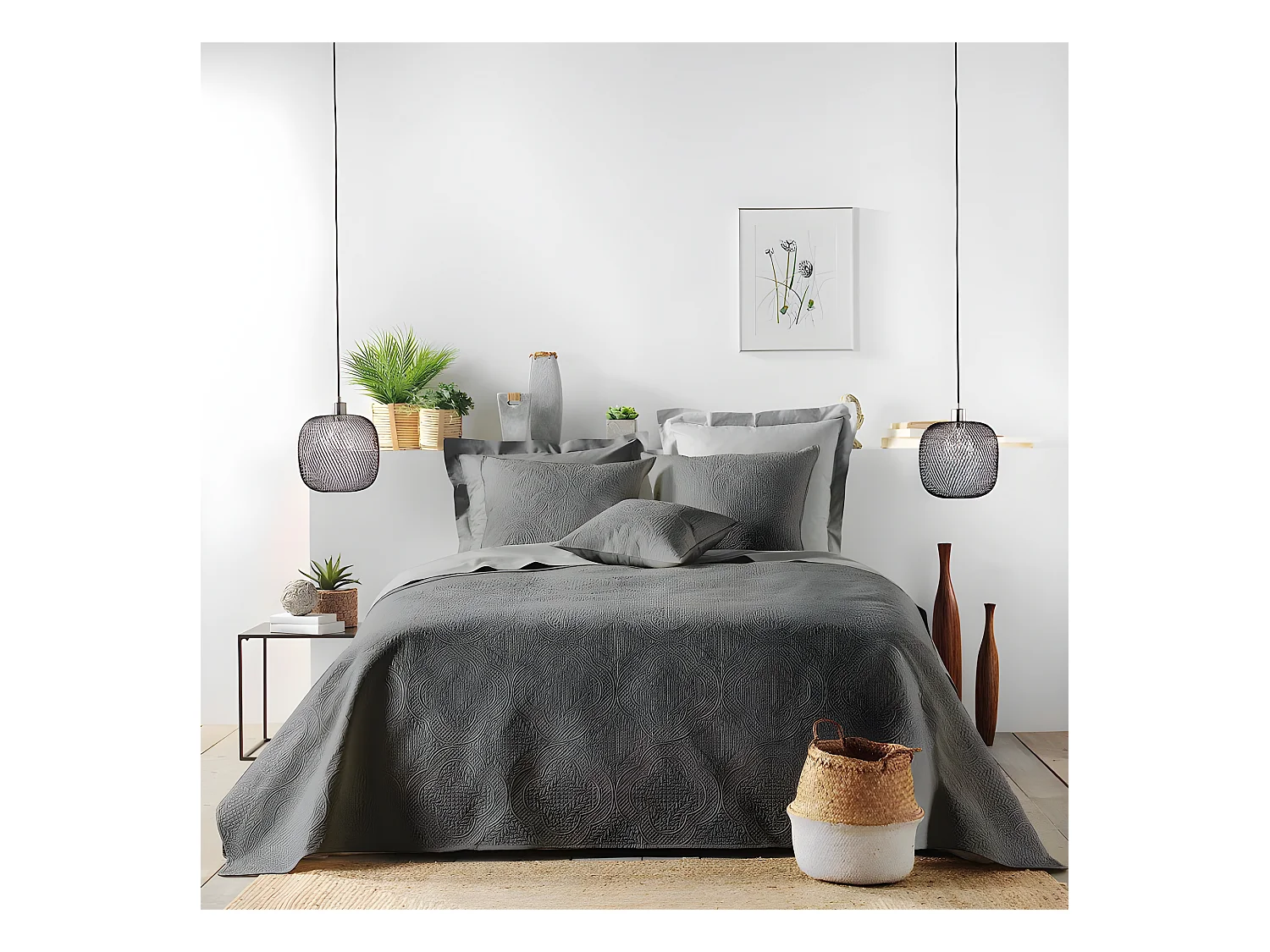 Couvre-Lit Matelassé "Romane" 220x240cm Anthracite