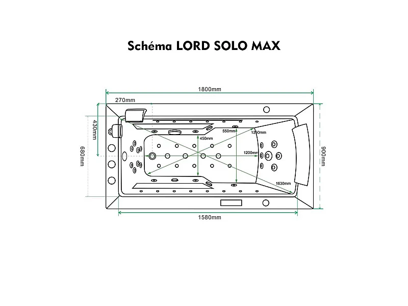 Baignoire Balnéo LORD SOLO MAX Black DROITE - 1 Place ARCHIPEL® 180X90