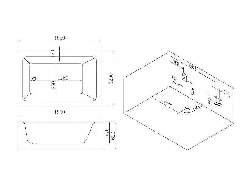 BAIGNOIRE BALNEO LORD DUO 2 PLACES ARCHIPEL® 185X120 - DROITE