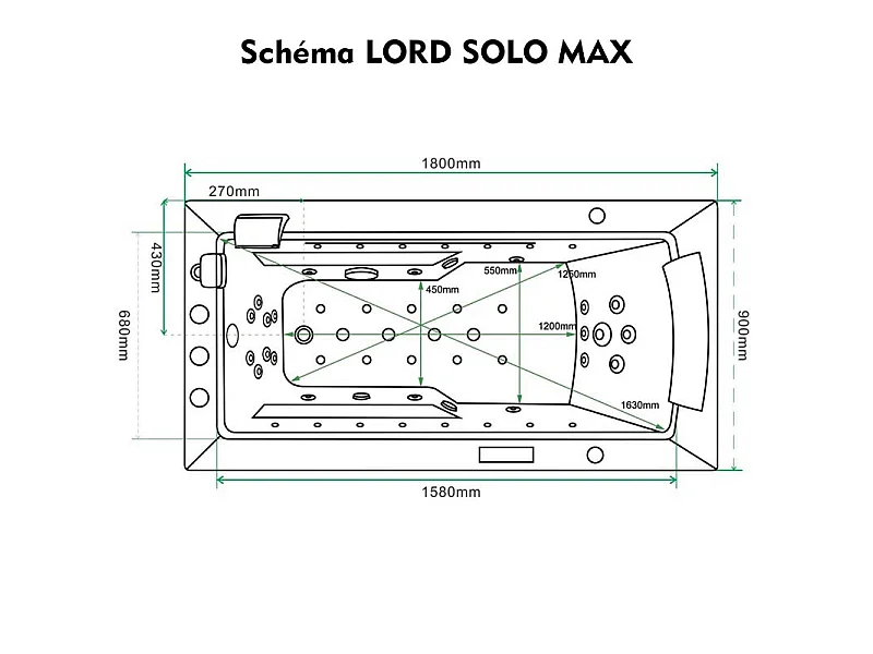 Baignoire Balnéo LORD SOLO MAX Black GAUCHE - 1 Place ARCHIPEL® 180X90