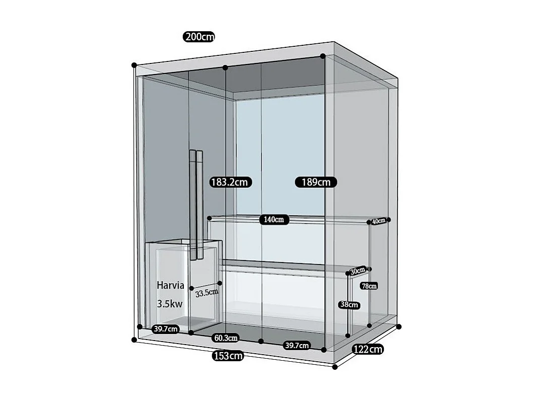 Sauna finlandais Nordica® Vapeur V23 - 2-3 places - 150 x 120 x H.200