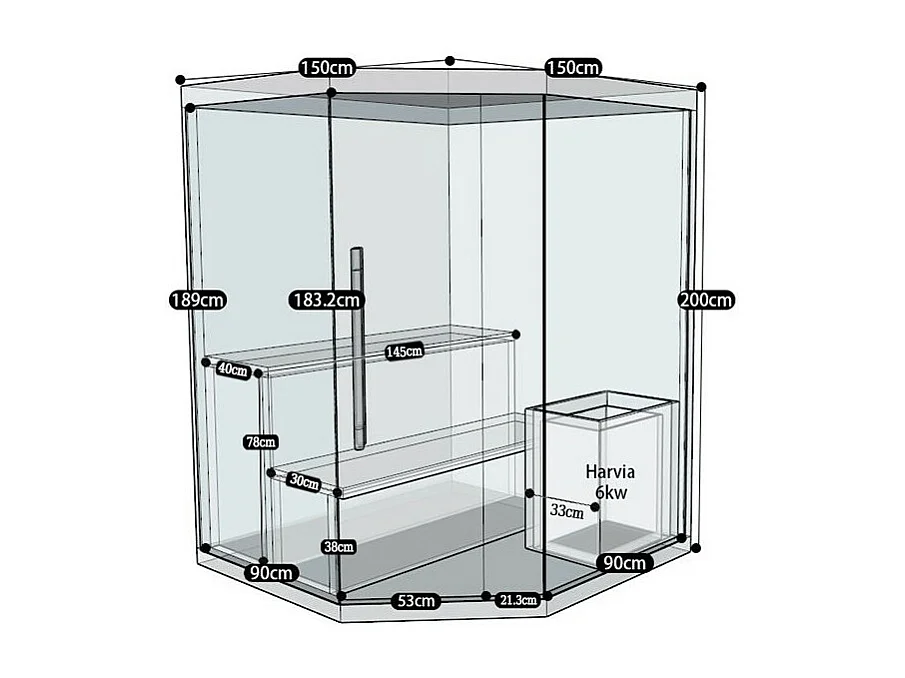 Sauna d'angle finlandais Nordica® Vapeur V34 - 3-4 places - 150 x 150 x H.200