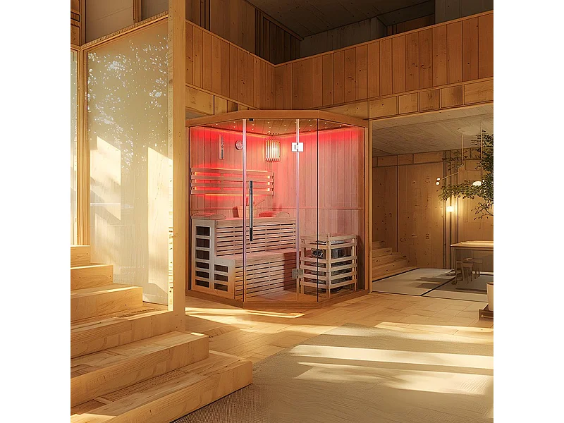 Sauna d'angle finlandais Nordica® Vapeur V34 - 3-4 places - 150 x 150 x H.200