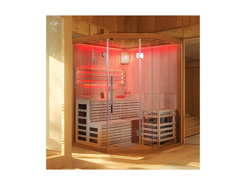 Sauna d'angle finlandais Nordica® Vapeur V34 - 3-4 places - 150 x 150 x H.200