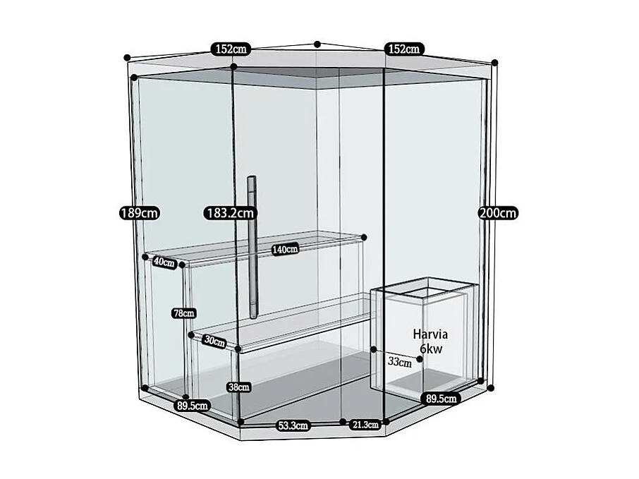 Sauna d'angle finlandais Nordica® Vapeur V34 - 3-4 places - 150 x 150 x H.200