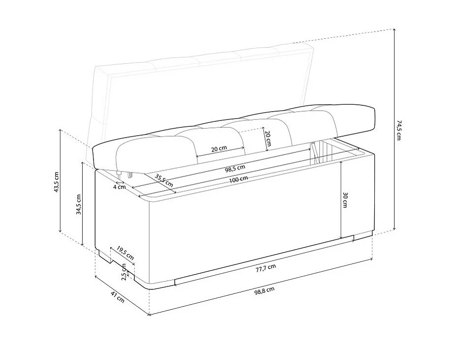 Arcón elevable capitoné Milos Marrón