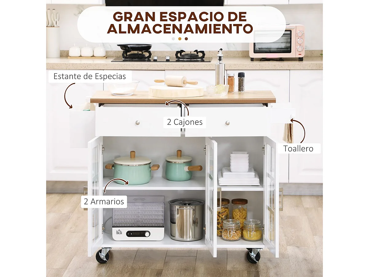Carro de cocina blanco 124.5x39.5x90 cm HOMCOM
