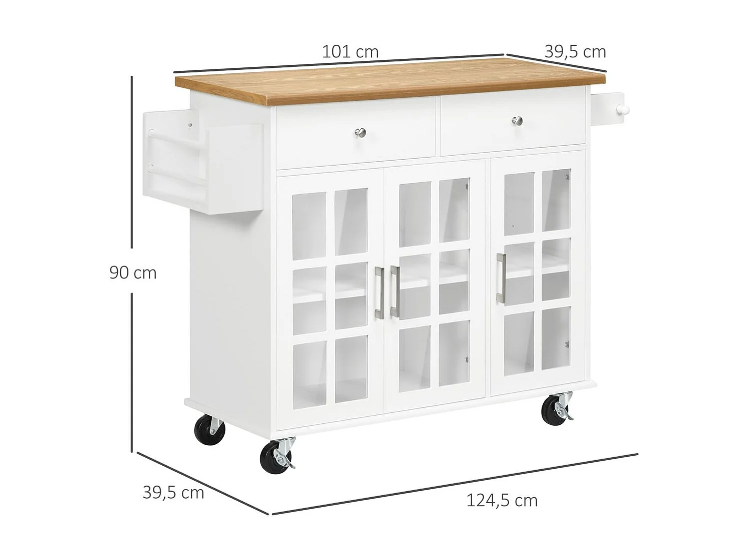 Carro de cocina blanco 124.5x39.5x90 cm HOMCOM