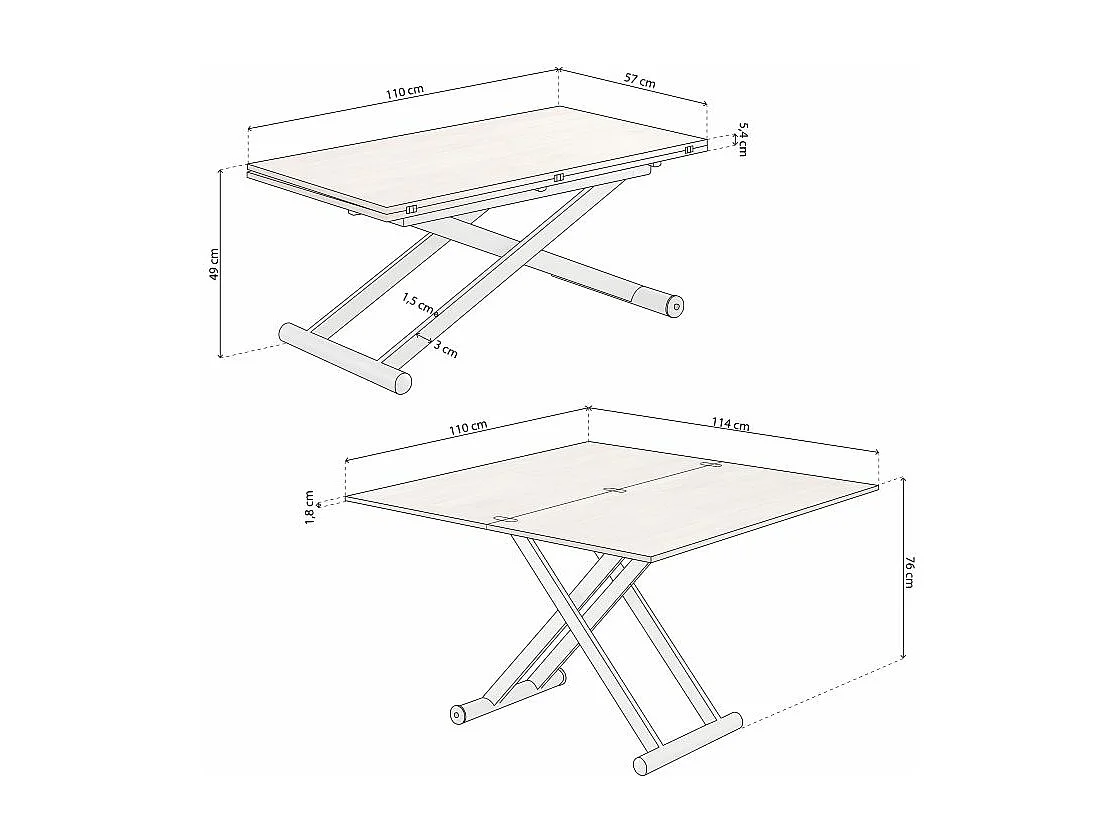 Mesa de centro elevable extensible Katia Roble - Blanco