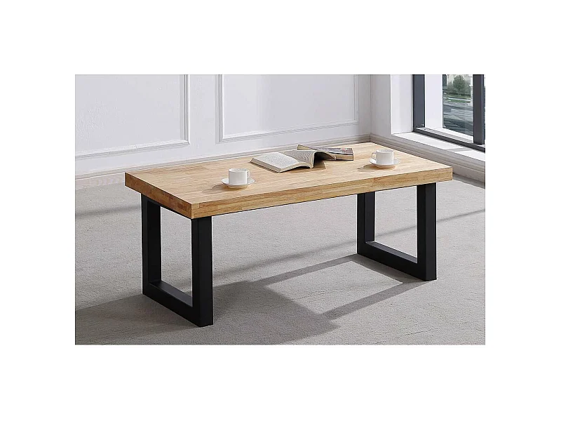 Mesa centro elevable Loft color roble nordish estructura en negro 47,5 cm(alto)120 cm(anch