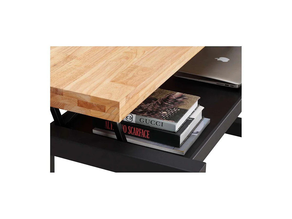 Mesa centro elevable Loft color roble nordish estructura en negro 47,5 cm(alto)120 cm(anch