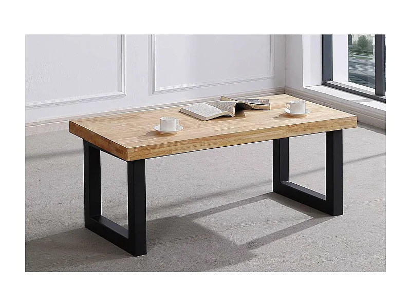 Mesa centro elevable Loft color roble nordish estructura en negro 47,5 cm(alto)120 cm(anch