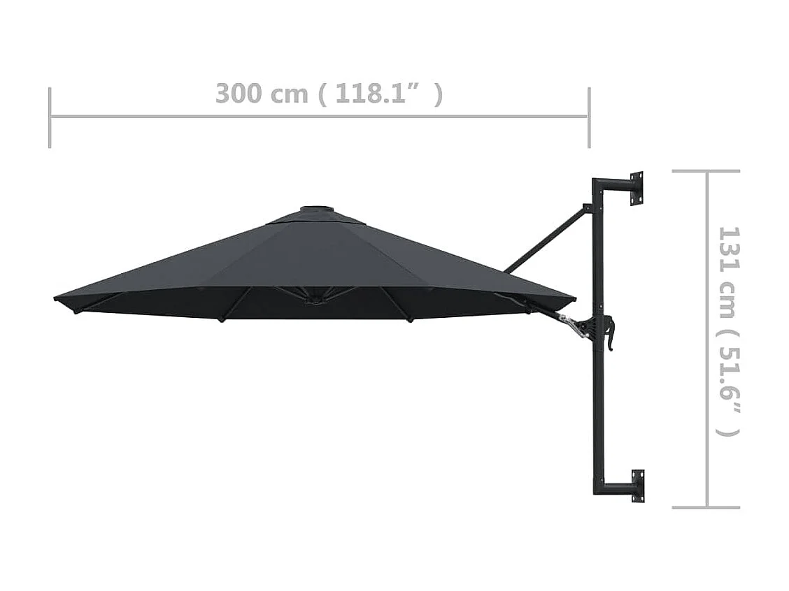 Parasol mural avec mât métal argentée 300 x 300 x 131 cm 02_0008685