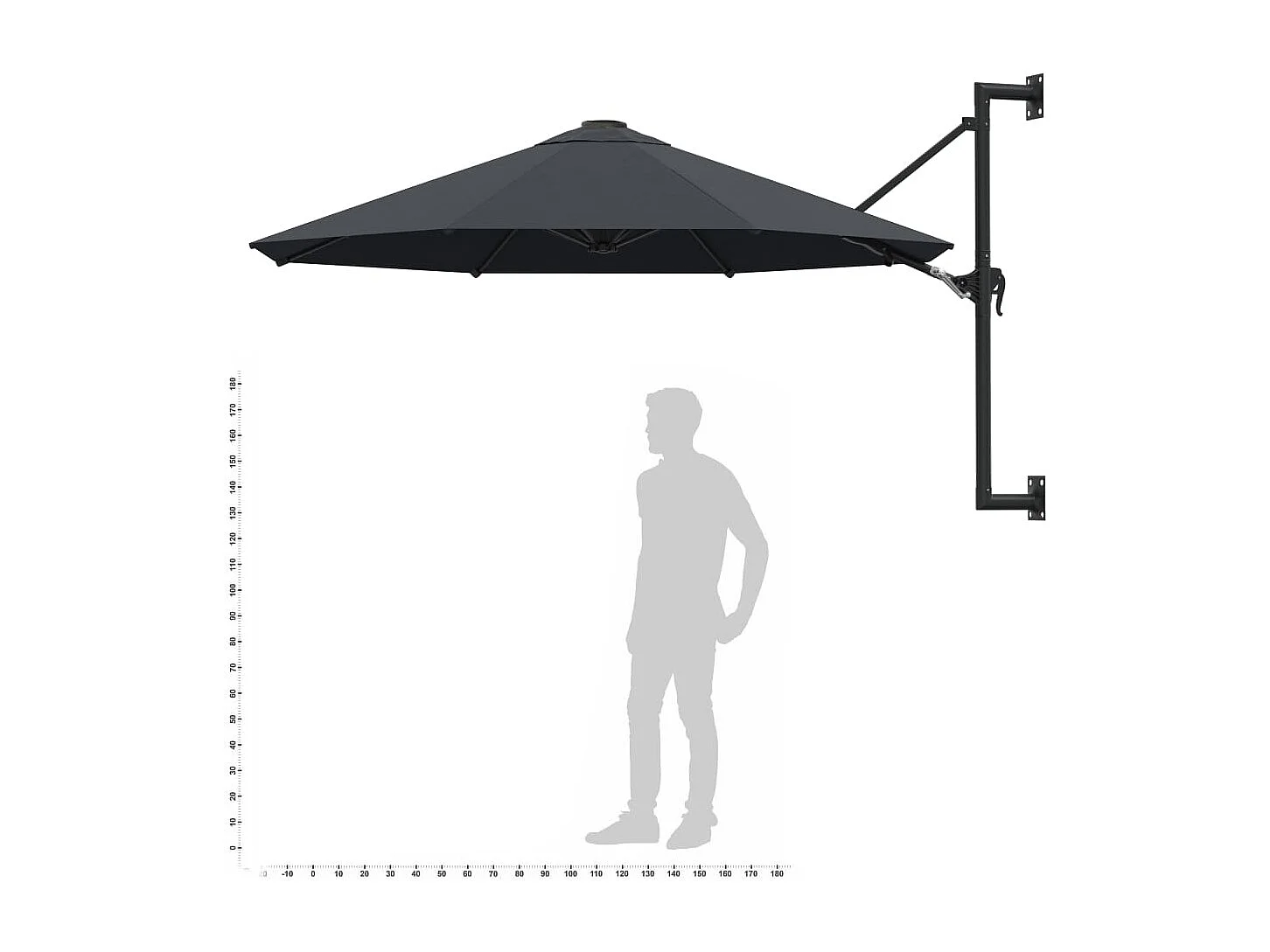 Parasol mural avec mât métal argentée 300 x 300 x 131 cm 02_0008685