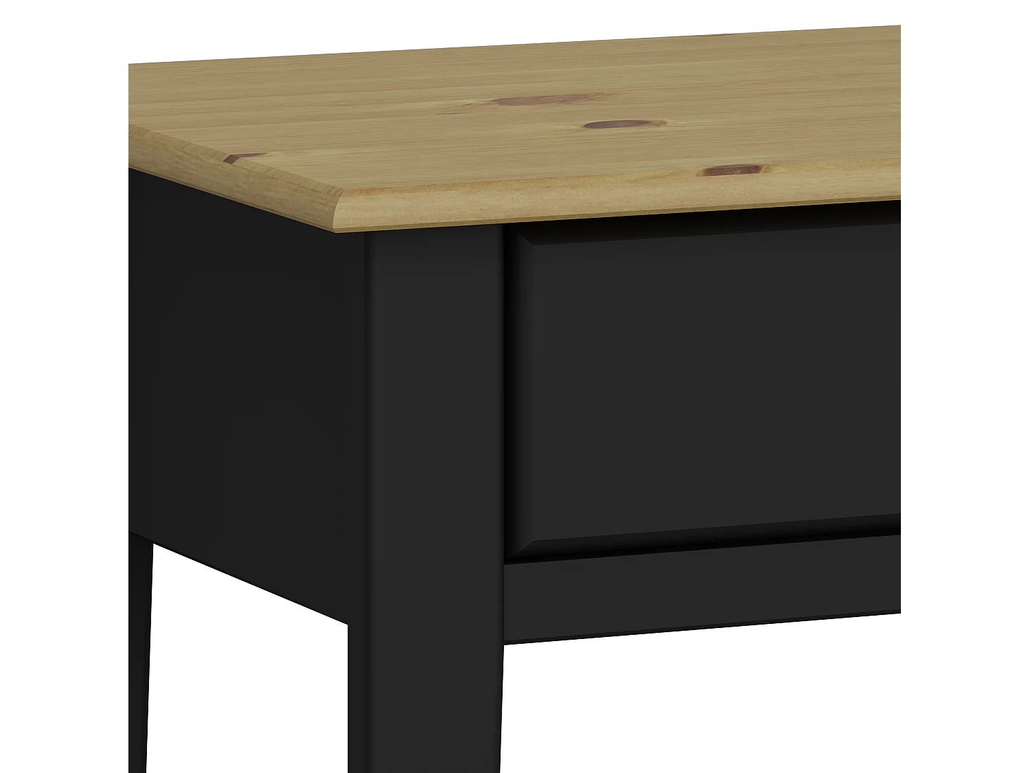 Bureau met 2 laden in MDF zwart en bovenblad in grenen natuur