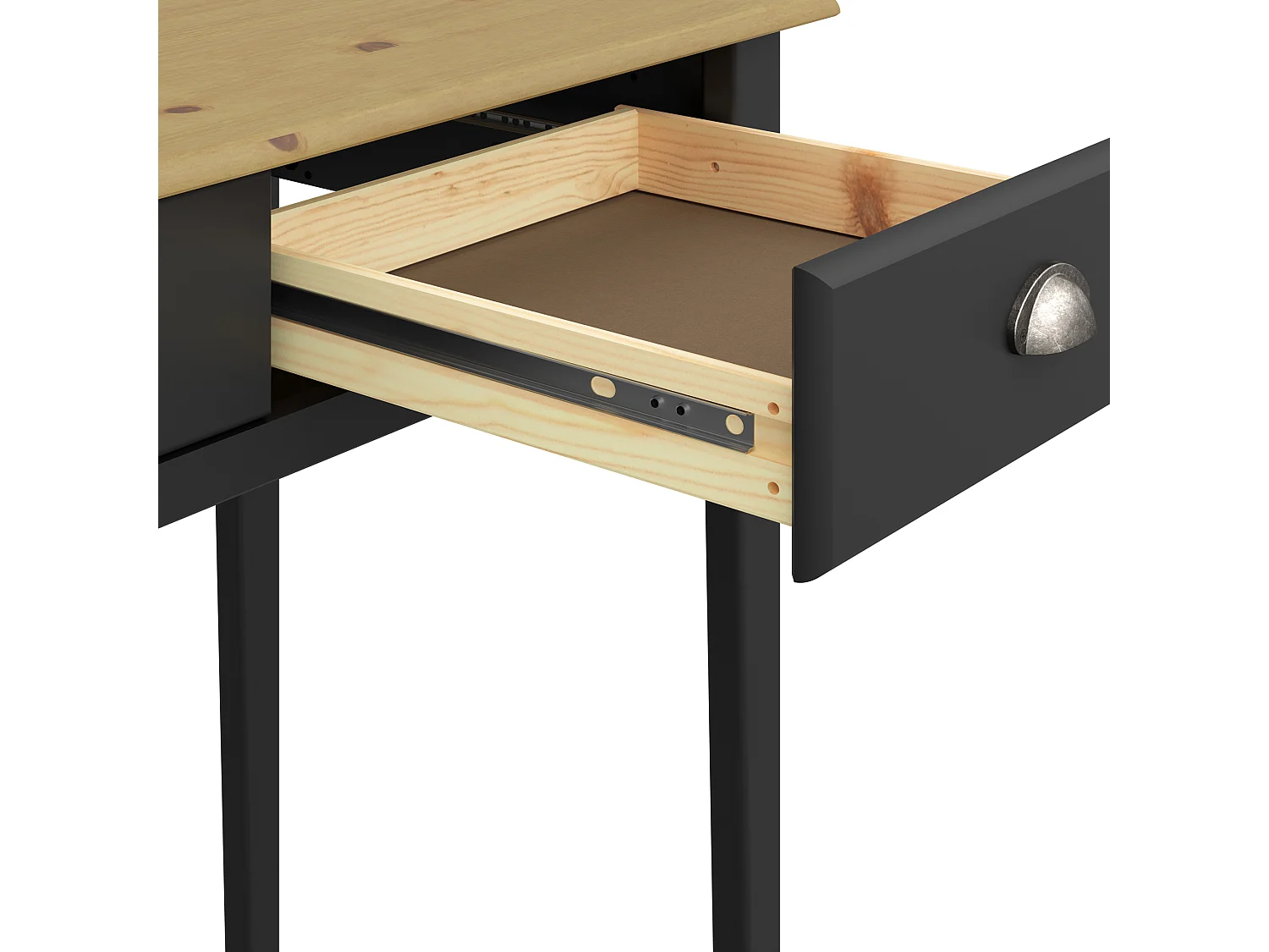 Bureau met 2 laden in MDF zwart en bovenblad in grenen natuur