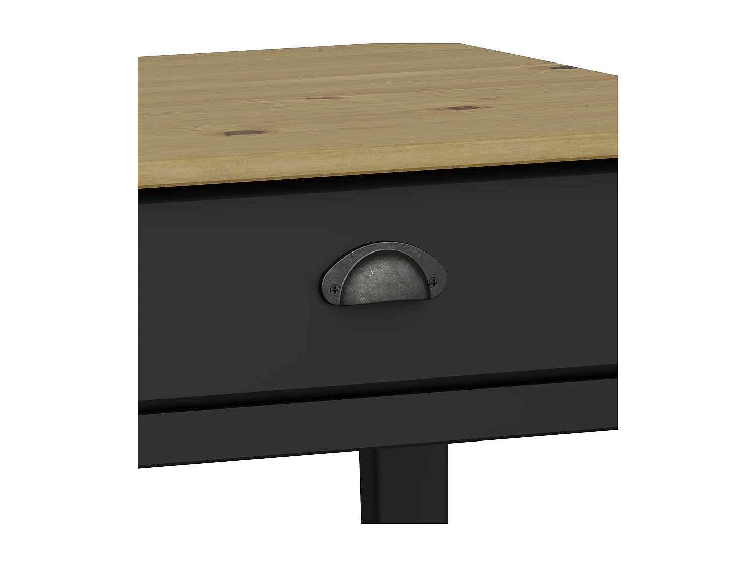 Bureau met 2 laden in MDF zwart en bovenblad in grenen natuur
