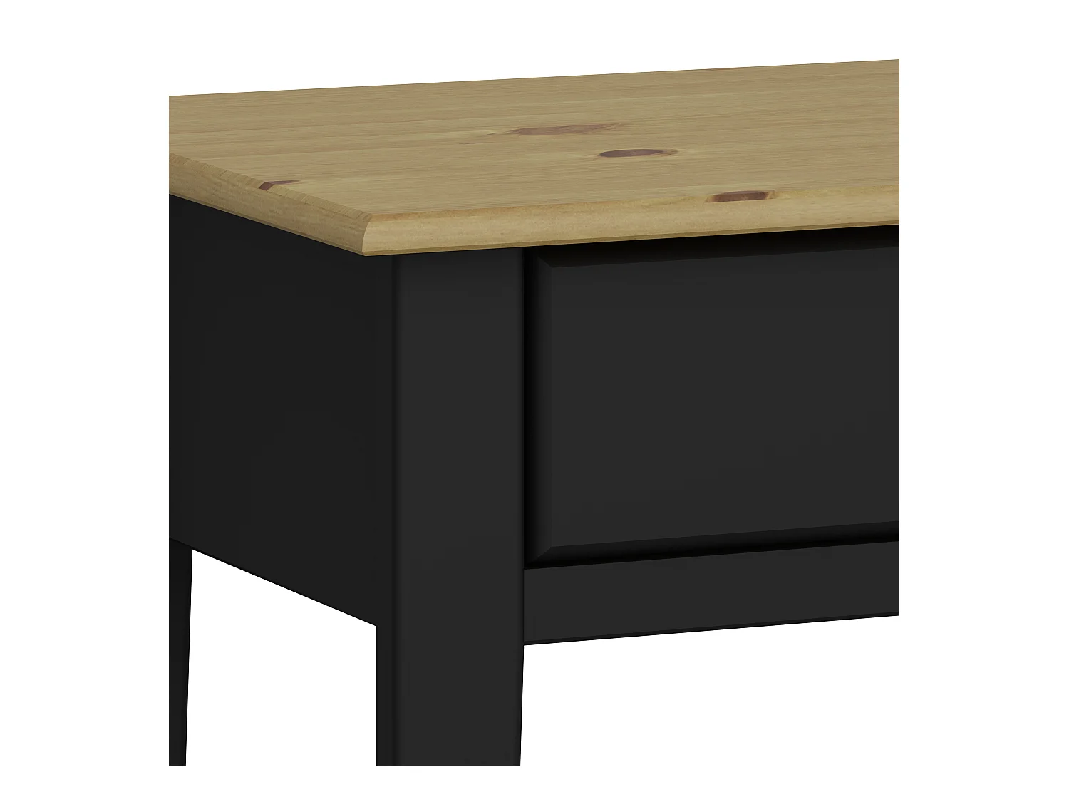 Bureau met 2 laden in MDF zwart en bovenblad in grenen natuur