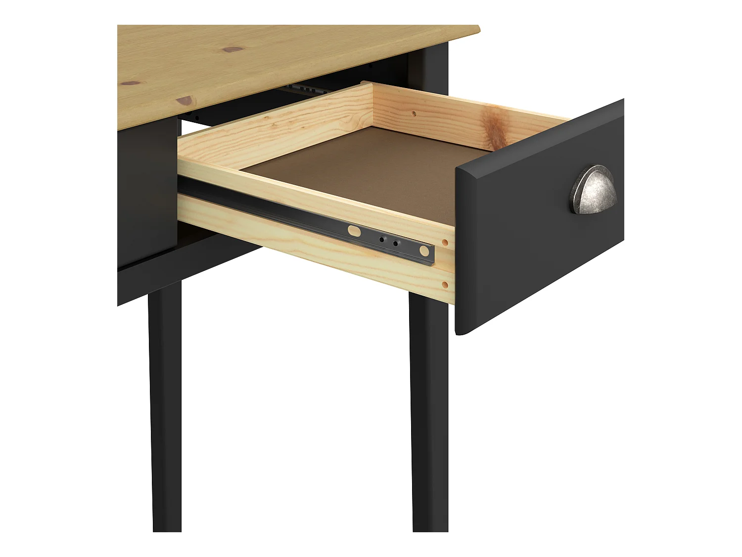 Bureau met 2 laden in MDF zwart en bovenblad in grenen natuur