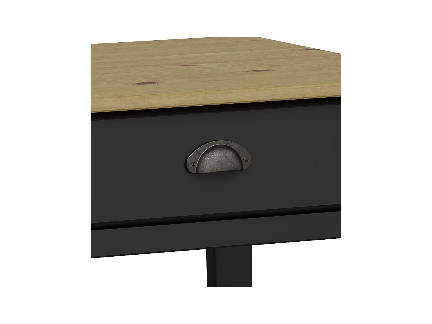 Bureau met 2 laden in MDF zwart en bovenblad in grenen natuur
