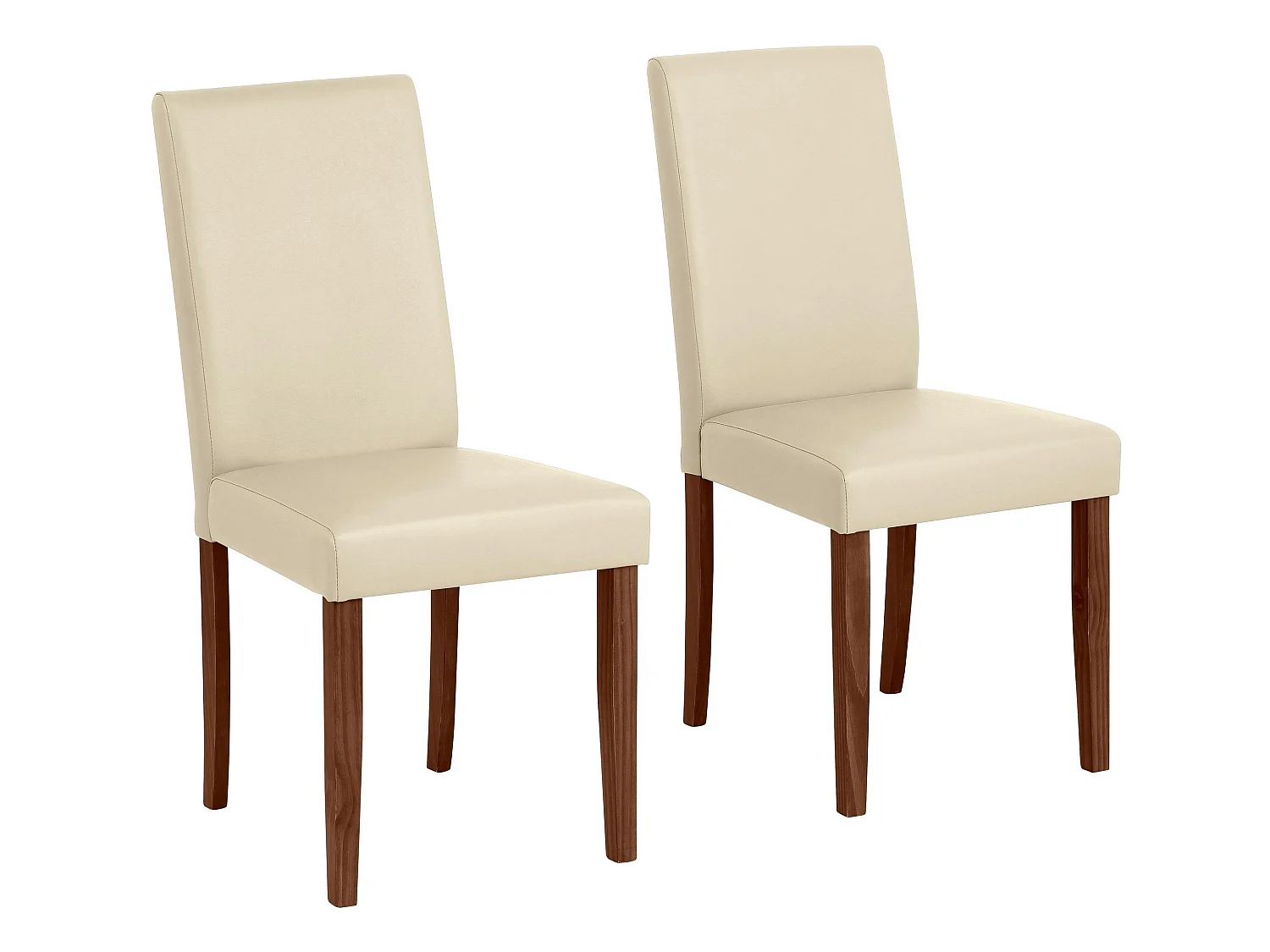 Lot de 2 chaises de salle à manger en PU crème avec pieds en pin noyer