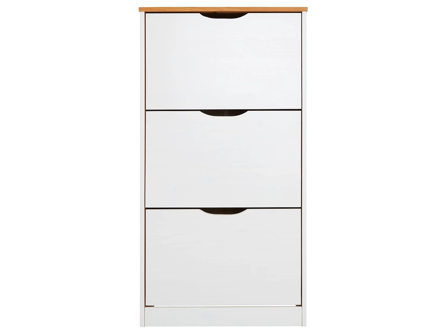Meuble à chaussures BASIL armoire avec 3 abattants rangement pour 18 paires, pin massif lasuré blanc et brun, style campagne