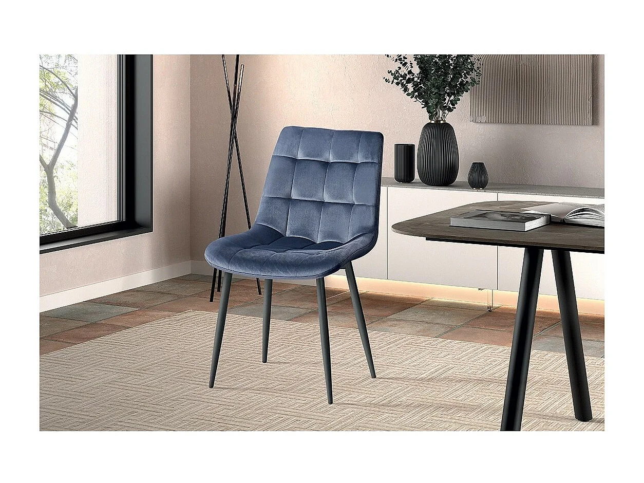 Chaise design KALI – Velours gris foncé et pieds métal