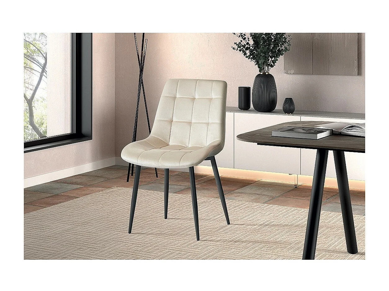 Chaise design KALI – Velours beige et pieds métal