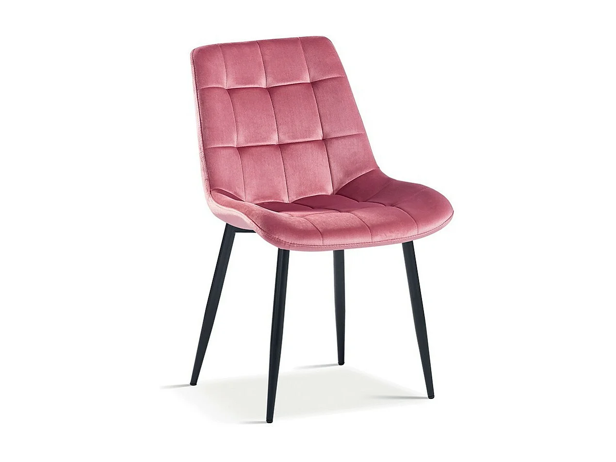 Chaise design KALI – Velours rose et pieds métal