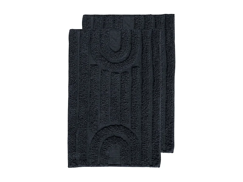 Lot 2 tapis de salle de bain 40 x 60 cm coton gris et motifs - GEORGES