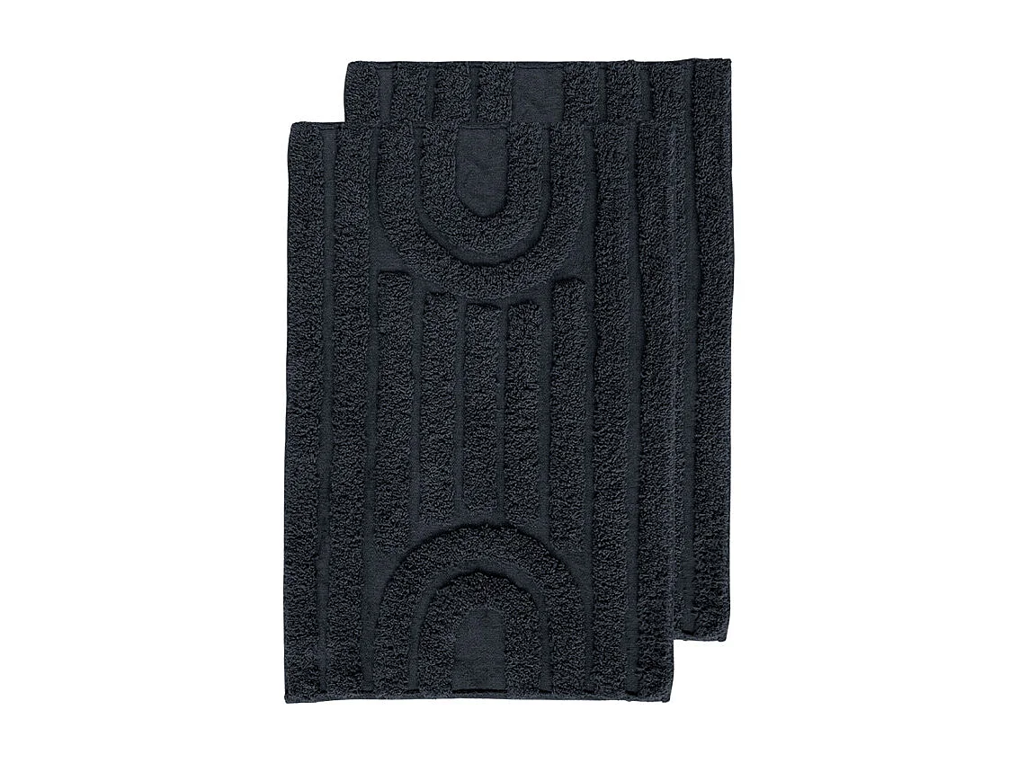 Lot 2 tapis de salle de bain 40 x 60 cm coton gris et motifs - GEORGES