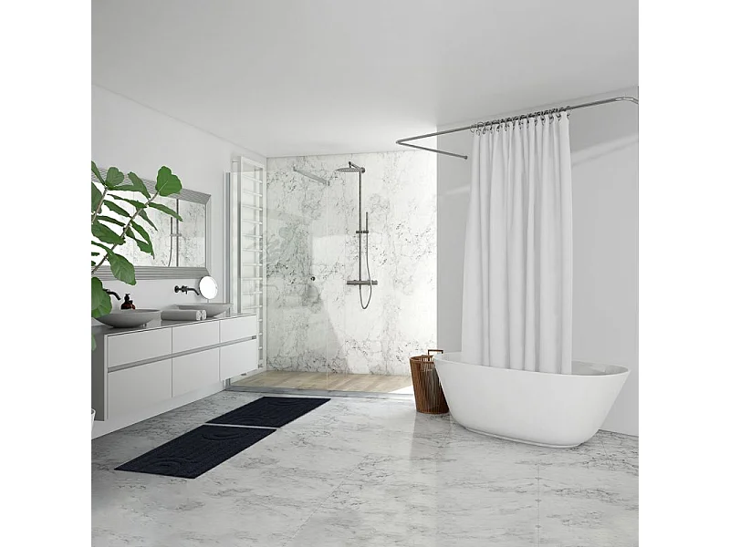 Lot 2 tapis de salle de bain 40 x 60 cm coton gris et motifs - GEORGES