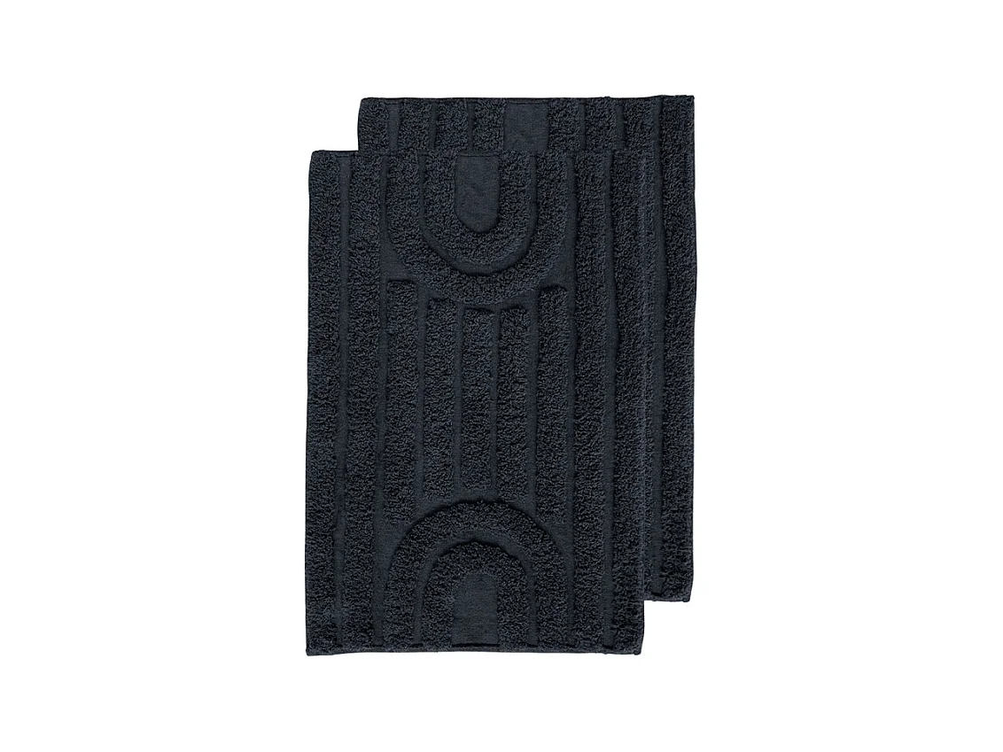 Lot 2 tapis de salle de bain 40 x 60 cm coton gris et motifs - GEORGES