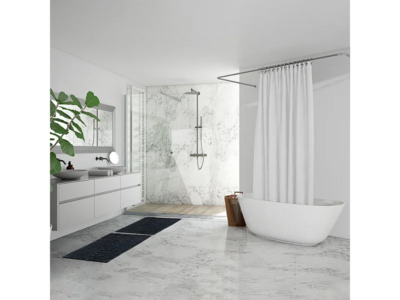 Tapis de salle de bain 40 x 60 cm en coton gris avec motifs - WALDO