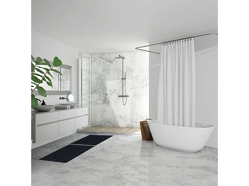 Tapis de salle de bain 40 x 60 cm en coton gris avec motifs - GEORGES