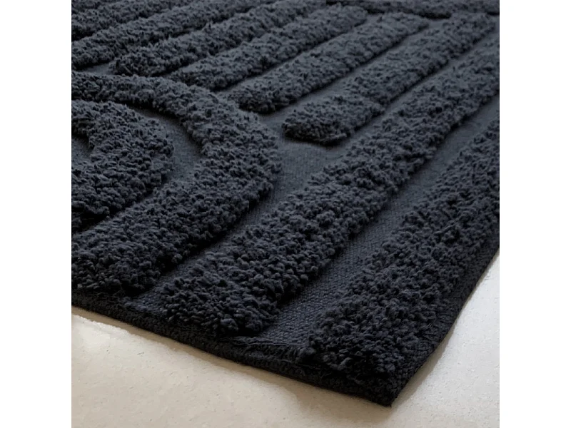 Tapis de salle de bain 40 x 60 cm en coton gris avec motifs - GEORGES