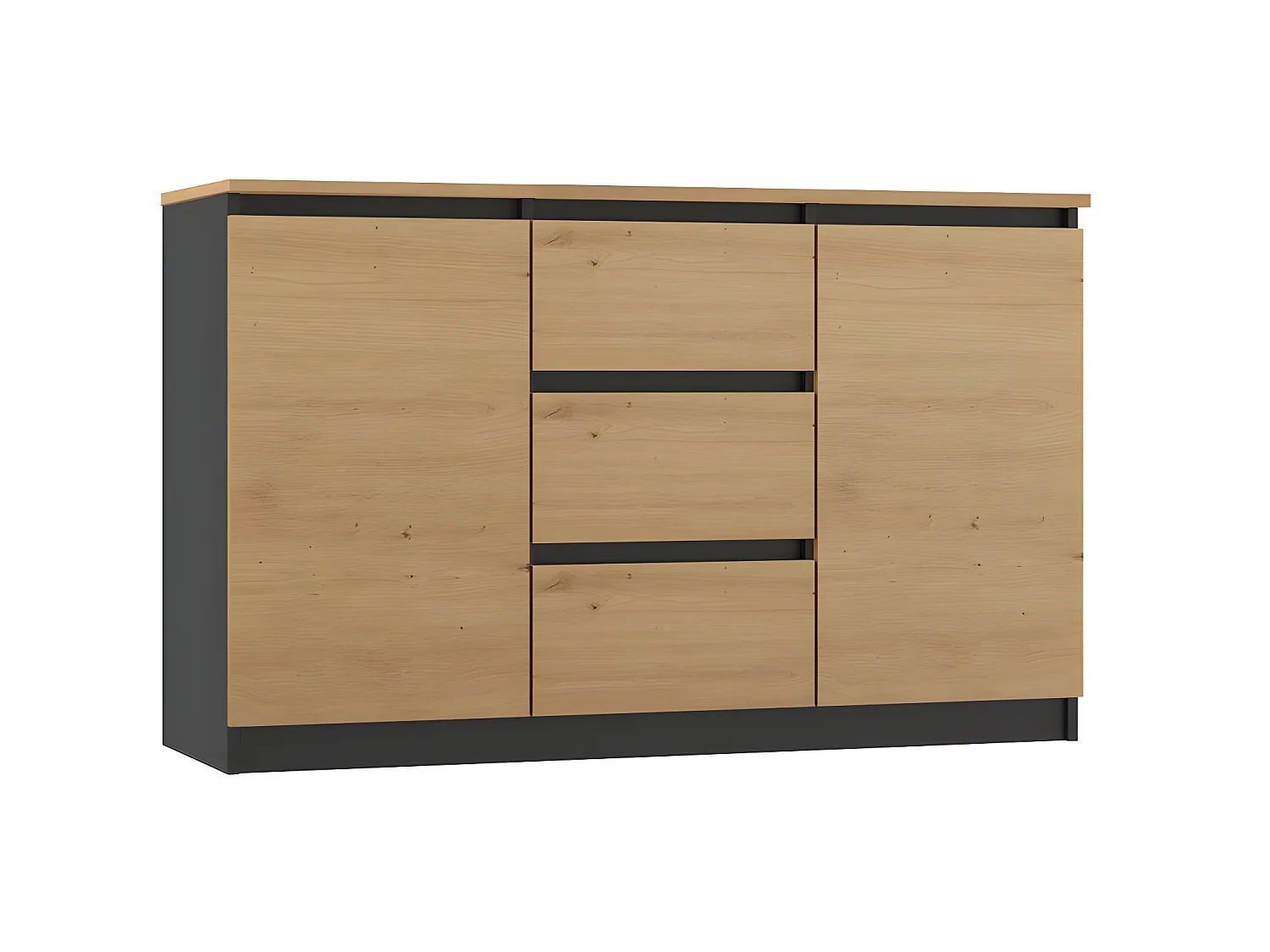 MILENA - Commode 2 portes + 3 tiroirs - Dimensions : 75x120x40 - Meuble de rangement - Buffet