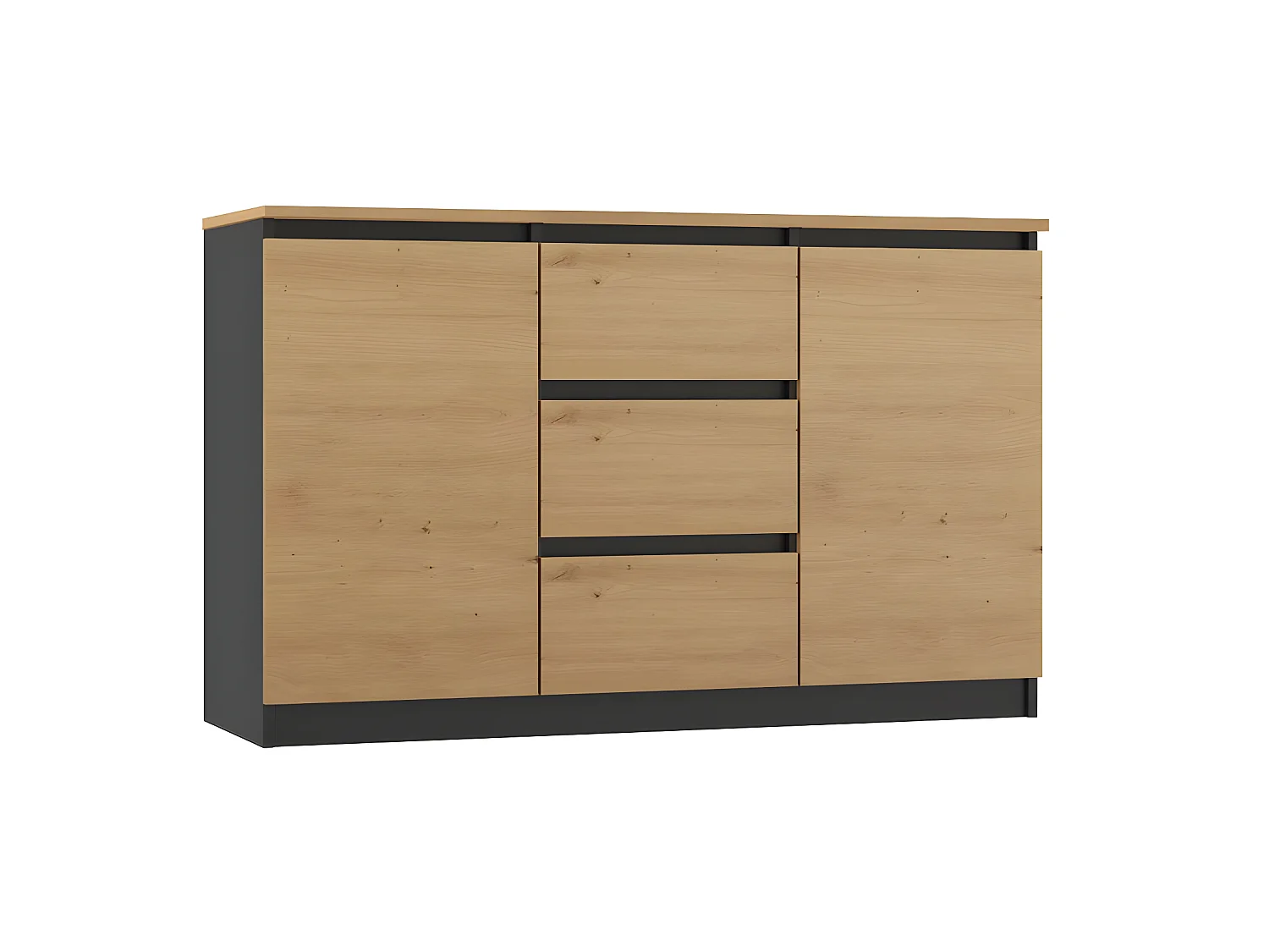 MILENA - Commode 2 portes + 3 tiroirs - Dimensions : 75x120x40 - Meuble de rangement - Buffet