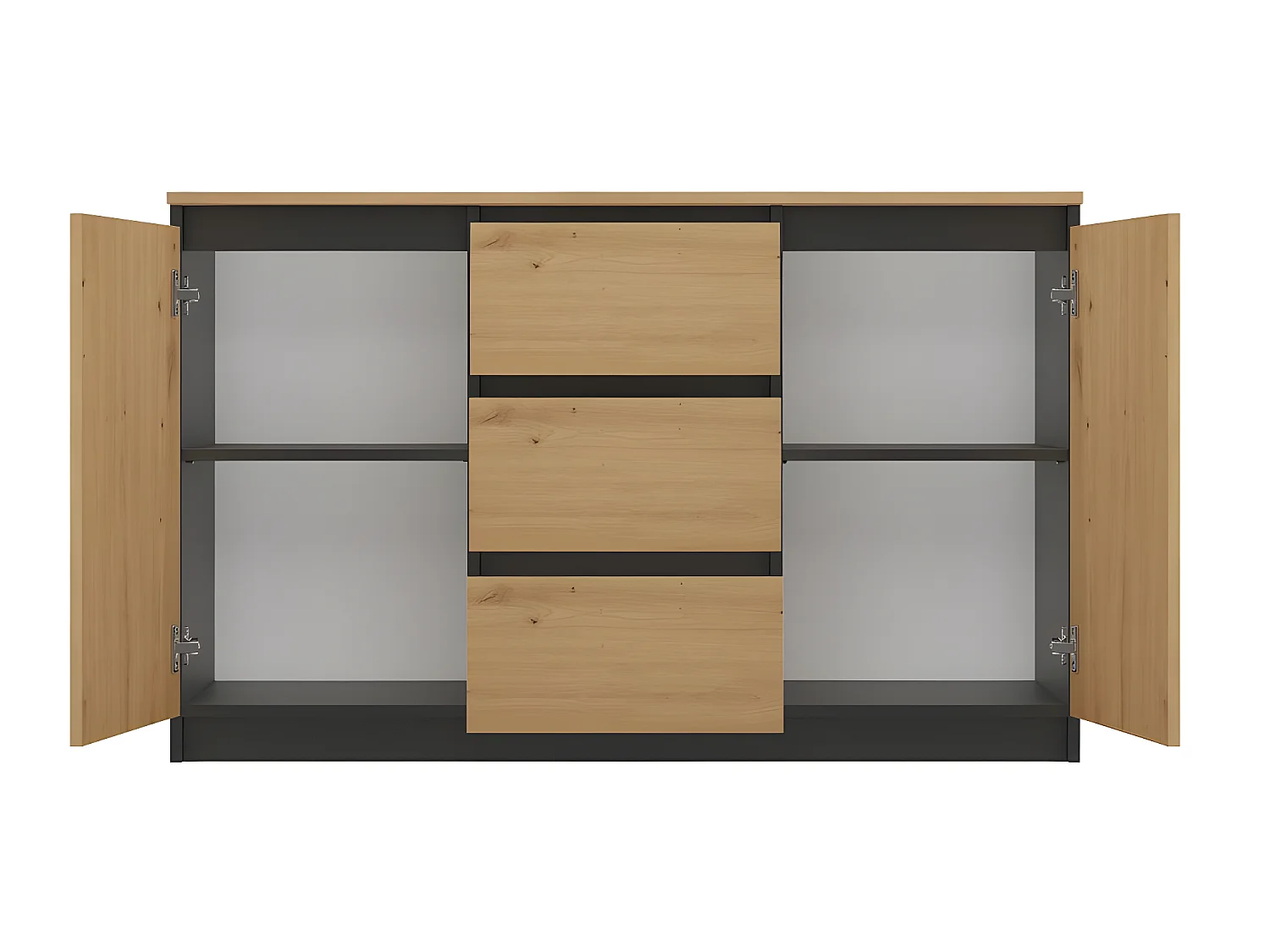 MILENA - Kommode, 2 Türen + 3 Schubladen - Maße: 75x120x40 - Aufbewahrungsmöbel - Anrichte